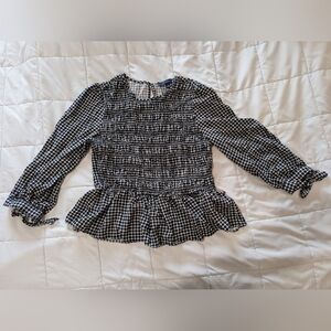 Tommy Hilfiger Checked Smocked Tie-Sleeve Peplum Top